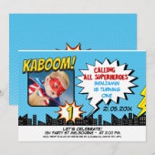 Jongens Superheld Foto 1e verjaardag Uitnodiging (Voorkant / Achterkant)