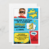 Jongens Superheld Foto 5e verjaardag Uitnodiging (Voorkant / Achterkant)