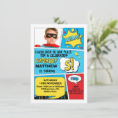 Jongens Superheld Foto 5e verjaardag Uitnodiging (Staand voorkant)