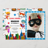 Jongens Superheld Foto Verjaardag Party Uitnodigin Kaart (Voorkant / Achterkant)