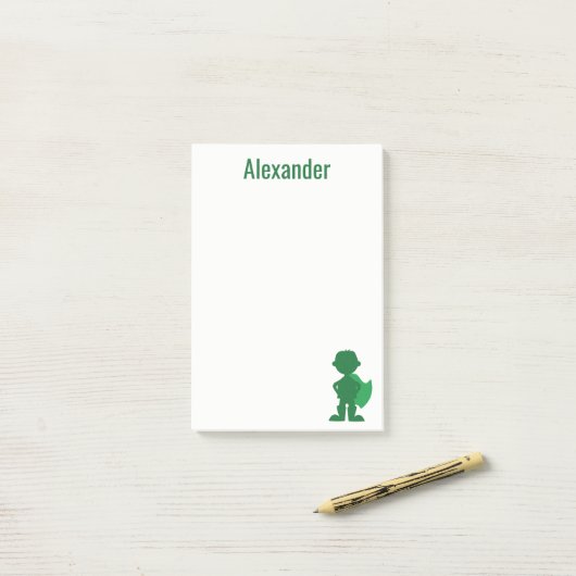 Jongens Superheld Gepersonaliseerde Groene Silhoue Post-it® Notes (Op bureau)