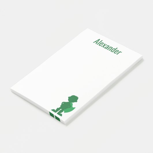 Jongens Superheld Gepersonaliseerde Groene Silhoue Post-it® Notes (Schuin)