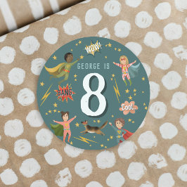 Jongens Superheld Kinder leeftijd Verjaardag Ronde Sticker