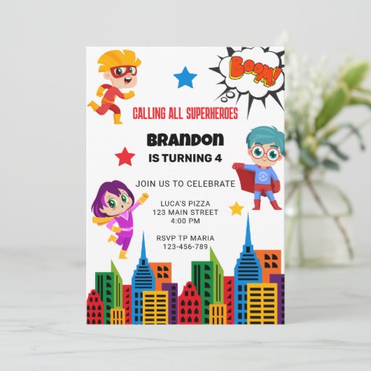 Jongens Superheld Verjaardagsfeest Kaart (Staand voorkant)