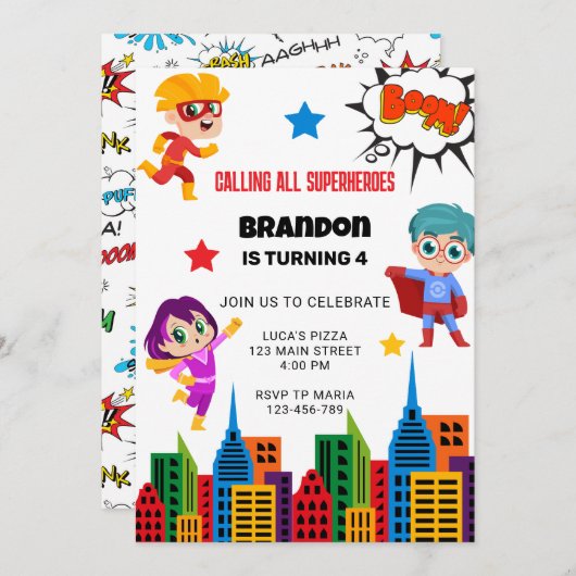 Jongens Superheld Verjaardagsfeest Kaart (Voorkant / Achterkant)