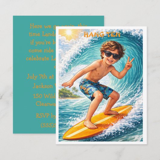 Jongens surfen feest digitale download uitnodiging (Voorkant / Achterkant)