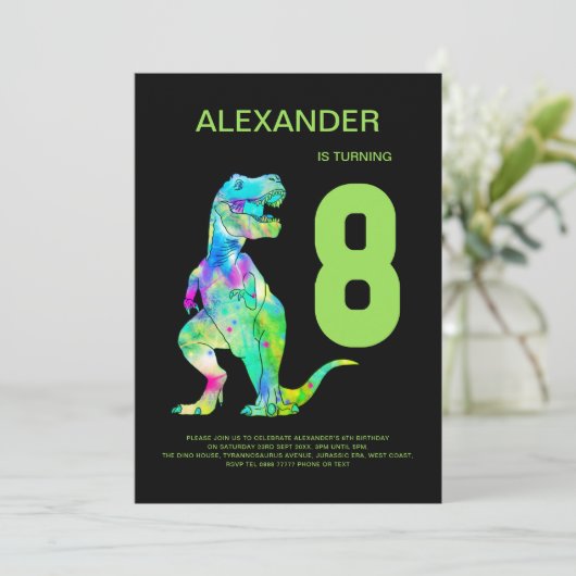 Jongens T-Rex Dino 8e Verjaardagsfeest Kaart (Staand voorkant)