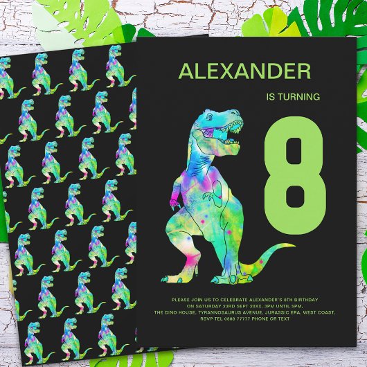 Jongens T-Rex Dino 8e Verjaardagsfeestje Kaart