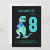 Jongens T-Rex Dinosaurus 8e Verjaardag Party Blauw Kaart (Voorkant)