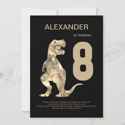 Jongens T-Rex Dinosaurus 8e Verjaardagsfeest Kaart (Voorkant)