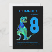 Jongens T-Rex Dinosaurus 8e Verjaardagsfeestje Bla Kaart (Voorkant)