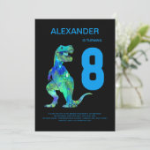 Jongens T-Rex Dinosaurus 8e Verjaardagsfeestje Bla Kaart (Staand voorkant)