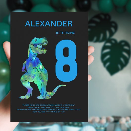 Jongens T-Rex Dinosaurus 8e Verjaardagsfeestje Bla Kaart