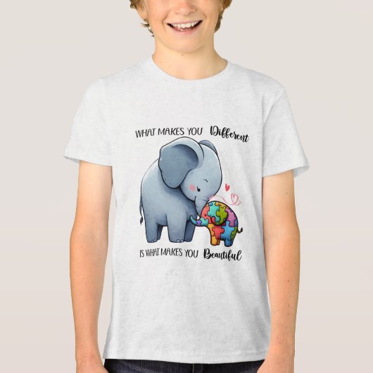 Jongens T-Shirt – Autisme Bewustzijn Olifant Desig (Voorkant)