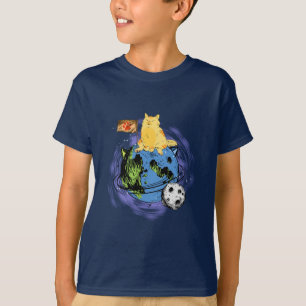 Jongens T-shirt met kat in een baan om de aarde