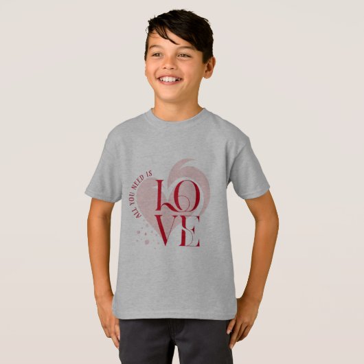 Jongens T-shirt met roze hart LOVE - Modern typogr (Voorkant volledig)