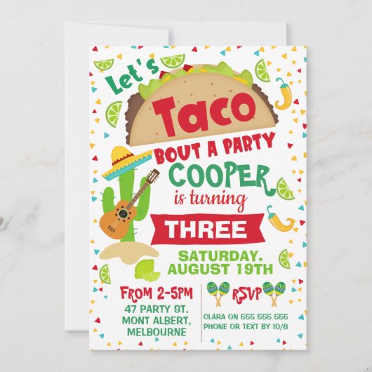 Jongens Taco Over Een Feest Verjaardag uitnodiging (Voorkant)