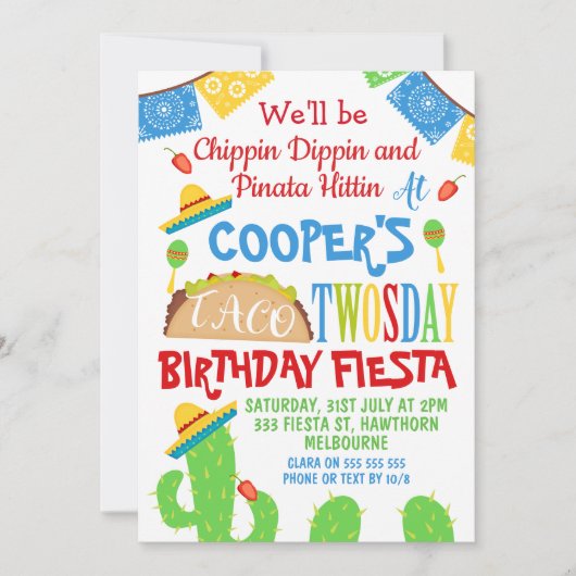 Jongens Taco Twosday 2e verjaardagsuitnodiging Kaart (Voorkant)