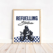 Jongens tankstation teken vuilfiets verjaardag poster