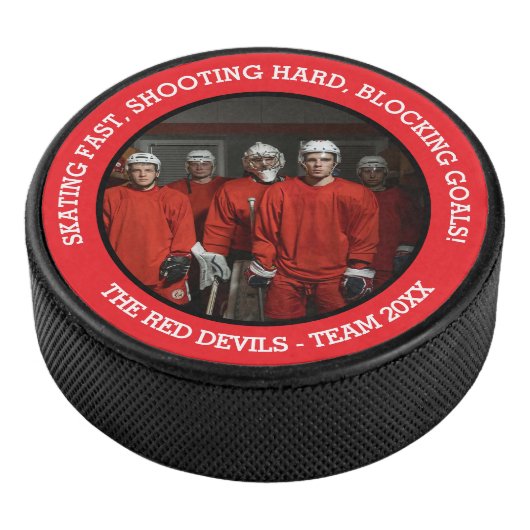 Jongens team foto en slogan rood zwart wit hockey puck (3/4)