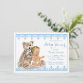Jongens Teddybeer Babyborrel Kaart (Staand voorkant)