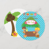 Jongens Tiki Hut Ronde Luau Verjaardag Uitnodiging (Voorkant / Achterkant)