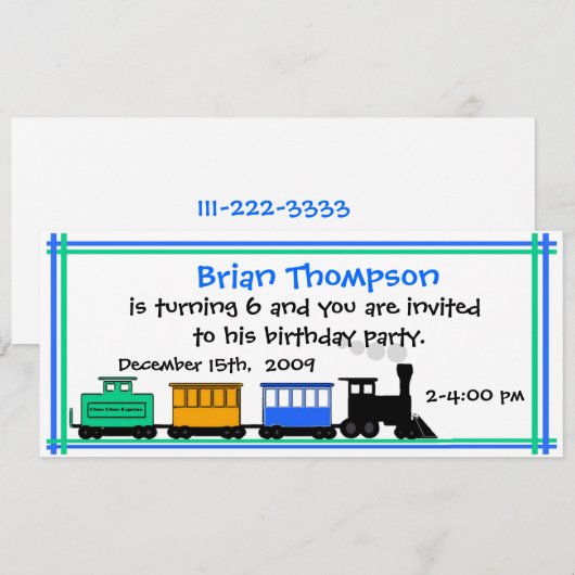 Jongen's Train Birthday Invitation Kaart (Voorkant / Achterkant)