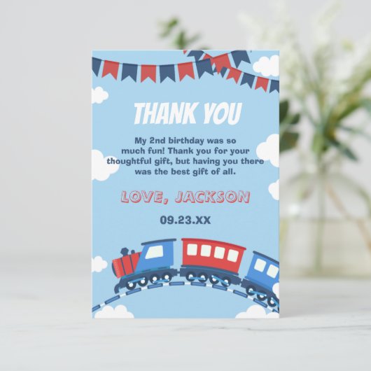 Jongens Train Chugga Twee Vlag Blauw Rood Witte Da Bedankkaart (Staand voorkant)