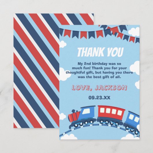 Jongens Train Chugga Twee Vlag Blauw Rood Witte Da Bedankkaart (Voorkant / Achterkant)