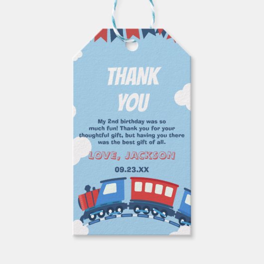 Jongens Train Chugga Twee Vlag Blauw Rood Witte Da Cadeaulabel (Voorkant)