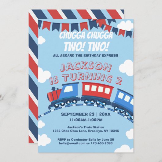 Jongens Train Chugga Twee Vlag Blauw Rood Witte Da Kaart (Voorkant / Achterkant)