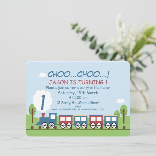 Jongens Trein 1e of 2e Verjaardag Uitnodiging (Staand voorkant)