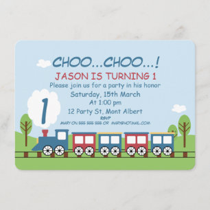 Jongens Trein 1e of 2e Verjaardag Uitnodiging