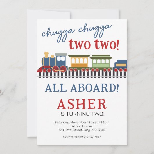 Jongens trein Chugga Chugga Twee Verjaardag Kaart (Voorkant)