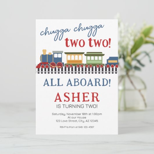 Jongens trein Chugga Chugga Twee Verjaardag Kaart (Staand voorkant)
