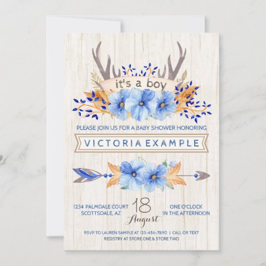 Jongens Tribal Antler Baby Shower Uitnodigingen (Voorkant)