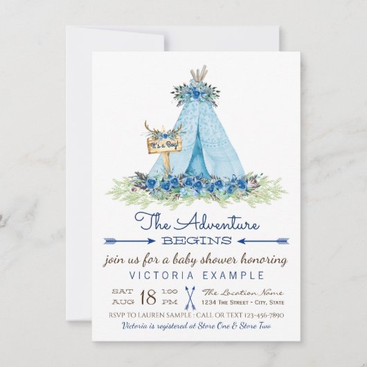 Jongens Tribal Boho TeePee Baby Shower Uitnodiging (Voorkant)