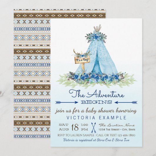 Jongens Tribal TeePee Boho Baby Shower Uitnodiging (Voorkant / Achterkant)