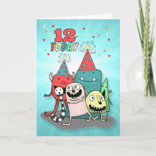 Jongen's twaalfde Colorful Monster Birthday Kaart