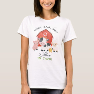 Jongens "twee" ouders Boerderij 2e verjaardag T-shirt