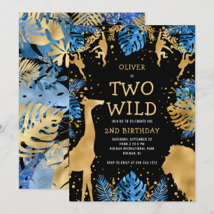 Jongens Twee Wild 2e Verjaardag Blauw Zwart Safari Kaart