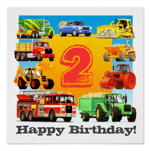 Jongen's tweede Happy Birthday Custom Construction Poster (Voorkant)