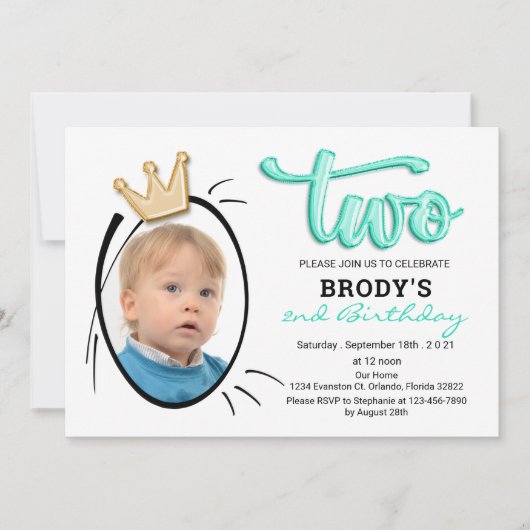 Jongens Tweede Verjaardag Partij Minimalistische P Kaart (Voorkant)