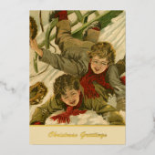  jongens uit 1906 Sneeuwkerstgoud Folie Feestdagenkaart (Voorkant)