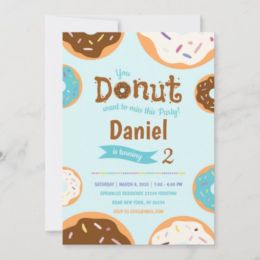 Jongen's Verjaardag - Donut Party - Uitnodiging (Voorkant)