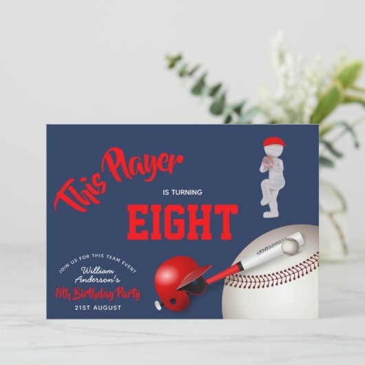 JONGENS Verjaardag HONKBAL Uitnodiging Rood Blauw  (Staand voorkant)