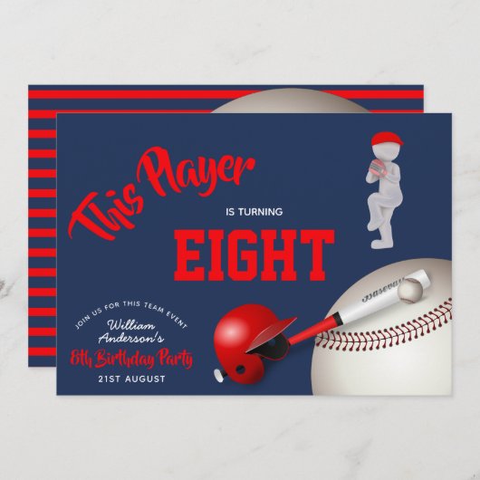 JONGENS Verjaardag HONKBAL Uitnodiging Rood Blauw  (Voorkant / Achterkant)