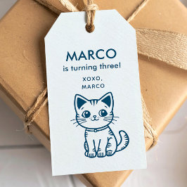 Jongen's Verjaardag met CUSTOM KLEUREN kleine kat Cadeaulabel