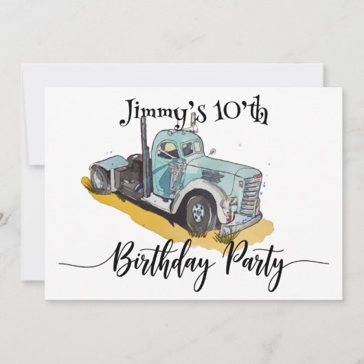 Jongens Verjaardag Party Blue Semi Truck Save The Date (Voorkant)