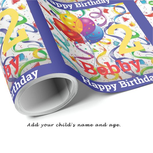 Jongen's Verjaardag Personaliseer Naam & Leeftijd  Cadeaupapier